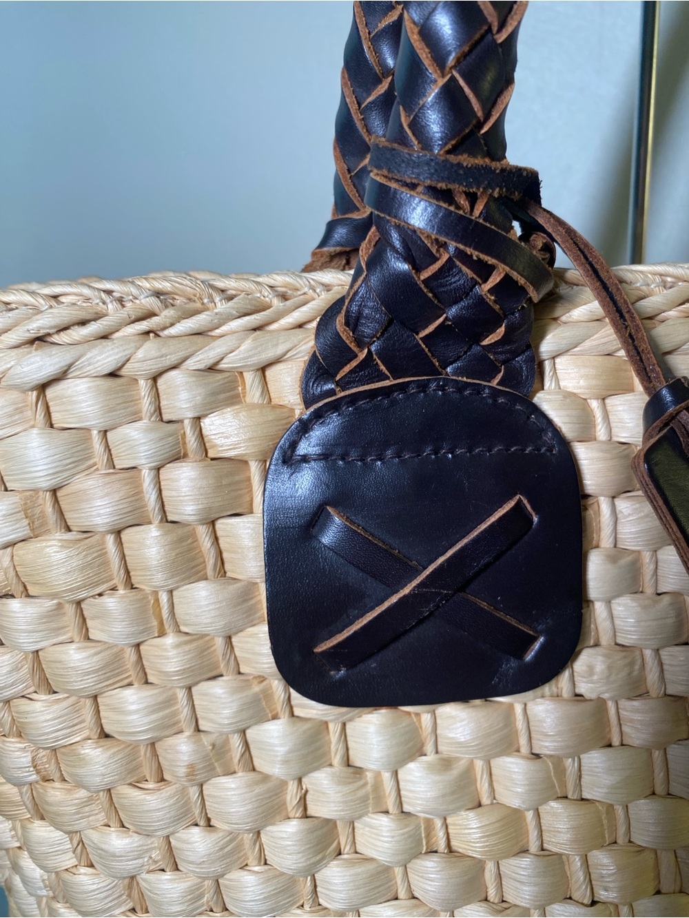 Ralph Lauren Cream Woven Tote with Brown Braided Handles - Picture 5 of 15